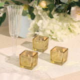 12 Pack | 2inch Square Gold Mercury Glass Candle Holders, Votive Glittered Tealight Holders