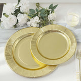 25 Pack | Metallic Gold Sunray 10inch Serving Dinner Paper Plates, Disposable Party Plates - 350 GSM