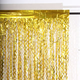 Metallic Gold Wavy Foil Fringe Party Backdrop, Curly Tinsel Streamer Photo Booth Curtain - 3ftx6ft