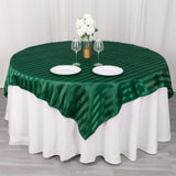 Hunter Emerald Green Satin Stripe Square Table Overlay, Smooth Elegant Table Topper