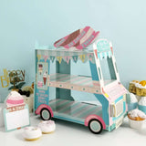 3-Tier Ice Cream Truck Cardboard Cupcake Dessert Stand Tower, Double Decker Disposable Treat Display