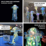 6 Pack Blue Purple Jellyfish Lamp Hanging Lantern Lights, 3 Flashing Modes Organza Ribbon 