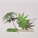 6inch Green Tropical Leaf Parasol Cocktail Drink Umbrella Picks, Natural Bamboo Skewer Sticks