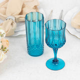 6 Pack 14oz Ocean Blue Crystal Cut Reusable Plastic Cocktail Tumbler Cups, Shatterproof Tall