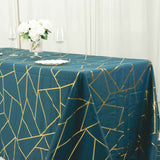 90x132inch Peacock Teal Rectangle Polyester Tablecloth With Gold Foil Geometric Pattern