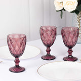 6 Pack Dusty Rose Crystal Cut Cocktail Glasses, 12oz Embossed Stemmed Wine Glasses Goblets