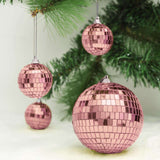 4inch Blush / Rose Gold Foam Disco Mirror Ball With Hanging Strings, Holiday Christmas Ornaments