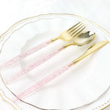 24 Pack | 8inch Metallic Gold With Blush Rose Gold Glitter Silverware Set, Modern Plastic Utensil