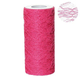 6"X10 Yards Fuchsia Floral Lace Shimmer Glitter Tulle Fabric Bolts - Clearance SALE