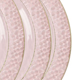 10 Pack | 10inch Blush / Rose Gold Hammered Design Plastic Dinner Plates With Gold Rim#whtbkgd