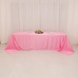 90x156inch Pink Seamless Lamour Satin Rectangle Tablecloth for 8 Foot Table