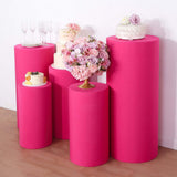 Set of 5 Fuchsia Cylinder Stretch Fitted Pedestal Pillar Prop Covers