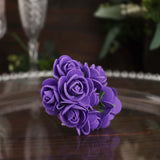 48 Roses | 1Inch Purple Real Touch Artificial DIY Foam Rose Flowers With Stem, Craft Rose Buds
