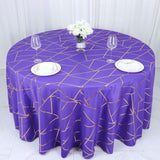 120inch Purple Round Polyester Tablecloth With Gold Foil Geometric Pattern