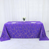 90Inchx132Inch Purple Rectangle Polyester Tablecloth With Gold Foil Geometric Pattern