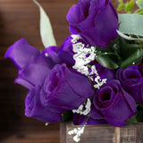 12 Bushes | Purple Artificial Premium Silk Flower Rose Bud Bouquets