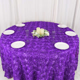 120inch Purple Grandiose 3D Rosette Satin Round Tablecloth