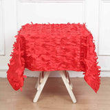 54" Red 3D Leaf Petal Taffeta Fabric Square Tablecloth