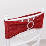 5 Pack Red Shimmer Tinsel Spandex Stretch Chair Sashes With Round Silver Rhinestone Chair Buckles