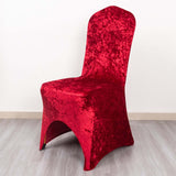 Red Crushed Velvet Spandex Stretch Wedding Chair Cover With Foot Pockets - 190 GSM