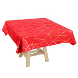 54"x54" Red Polyester Square Tablecloth With Gold Foil Geometric Pattern