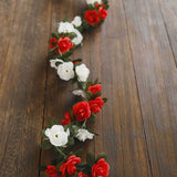 2 Pack 8ft Red Ivory Artificial Silk Flower Garland Rose Vines