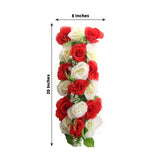 6 Pack Red Ivory Silk Rose Flower Panel Table Runner, Artificial Floral Arrangements