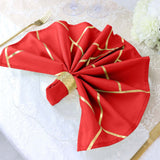 5 Pack | Modern Red & Geometric Gold Cloth Dinner Napkins | 20x20Inch