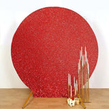 7.5ft Red Metallic Shimmer Tinsel Spandex Round Backdrop, 2-Sided Wedding Arch Cover