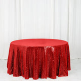 120" Red Premium Sequin Round Tablecloth