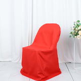 Red Polyester Folding Chair Cover, Reusable Stain Resistant Slip On Chair Cover