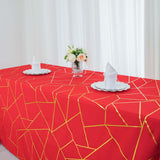 90inch x 132inch Red Rectangle Polyester Tablecloth With Gold Foil Geometric Pattern