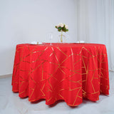 120inch Red Round Polyester Tablecloth With Gold Foil Geometric Pattern