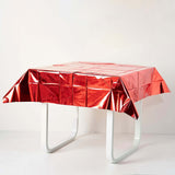 Red Metallic Foil Square Tablecloth, Disposable Table Cover