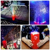 Colorful bubble machine with lights and water effects in various settings.