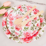 25 Pack | Rose 9inch Flower Bouquet Design Premium Dinner Paper Plates - 300 GSM