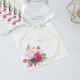 20 Pack | 2 Ply Soft White / Gold Hexagon Frame Floral Paper Napkins