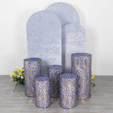 Set of 5 Royal Blue Wave Mesh Cylinder Pedestal Stand Covers with Embroidered Sequins, Premium