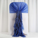 1 Set Royal Blue Chiffon Hoods With Ruffles Willow Chiffon Chair Sashes