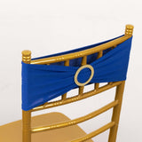 5 Pack Royal Blue Spandex Chair Sashes with Gold Diamond Buckles, Elegant Stretch Chair Bands