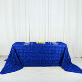 90" x 156" Royal Blue Grandiose Rosette 3D Satin Rectangle Tablecloth