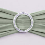 5 Pack | Sage Green Spandex Stretch Chair Sashes with Silver Diamond Ring Slide Buckle#whtbkgd