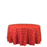 120inch Red Grandiose 3D Rosette Satin Round Tablecloth