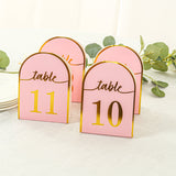 25 Pack Blush Arch Table Numbers Tent Cards with Metallic Gold Foil 1-25 Numbers Print