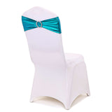 5 pack Metallic Peacock Teal Spandex Chair Sashes With Attached Round Diamond Buckles