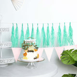 12 Pack | Pre-Tied Teal Tissue Paper Tassel Garland With String, Hanging Fringe Party Streamer Backdrop Decor