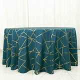 120inch Peacock Teal Polyester Tablecloth With Gold Foil Geometric Pattern