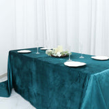 90Inchx156Inch Peacock Teal Seamless Premium Velvet Rectangle Tablecloth, Reusable Linen