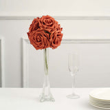 24 Roses 5inch Terracotta (Rust) Artificial Foam Flowers With Stem Wire and Leaves