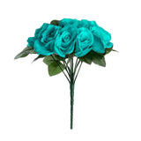 12inch Turquoise Artificial Velvet-Like Fabric Rose Flower Bouquet Bush